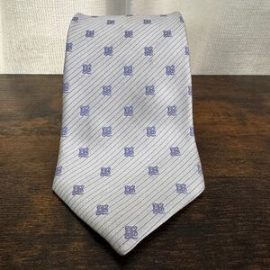 Louis Quatorze Jacquard Monogram Logo Pattern Silk Silver and Lavender Tie